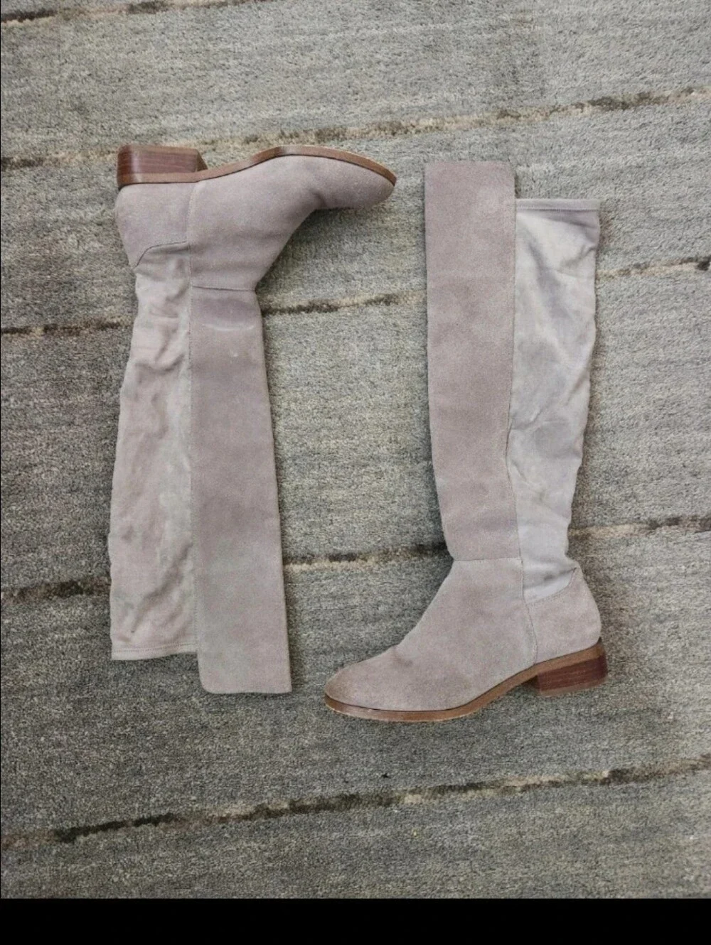 Knee-High Suede Riding Boots in Taupe